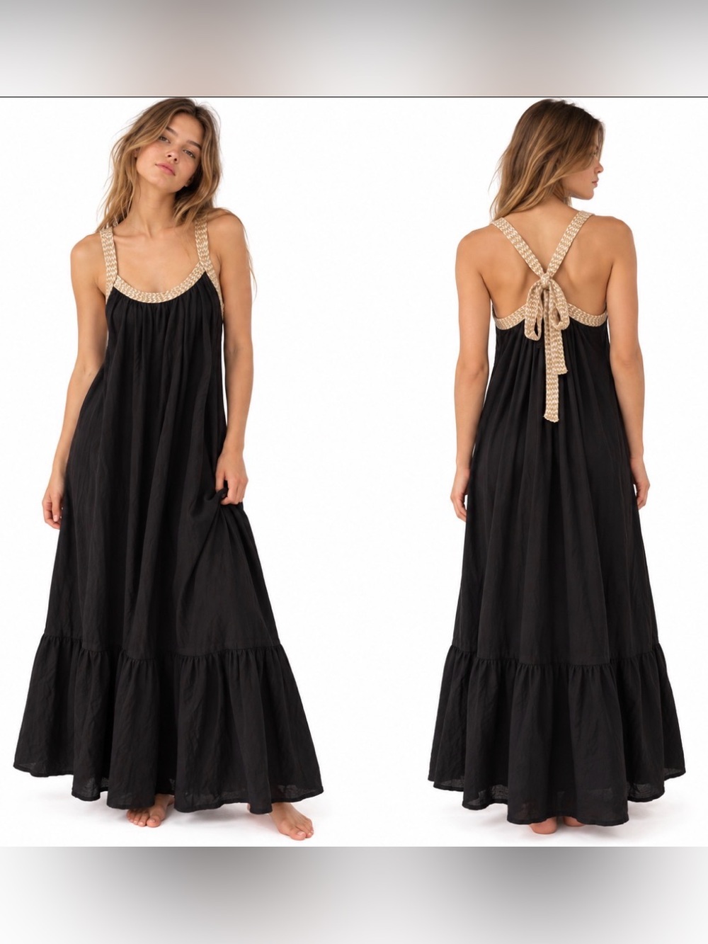 Black Sundress with Braided Cream Straps
